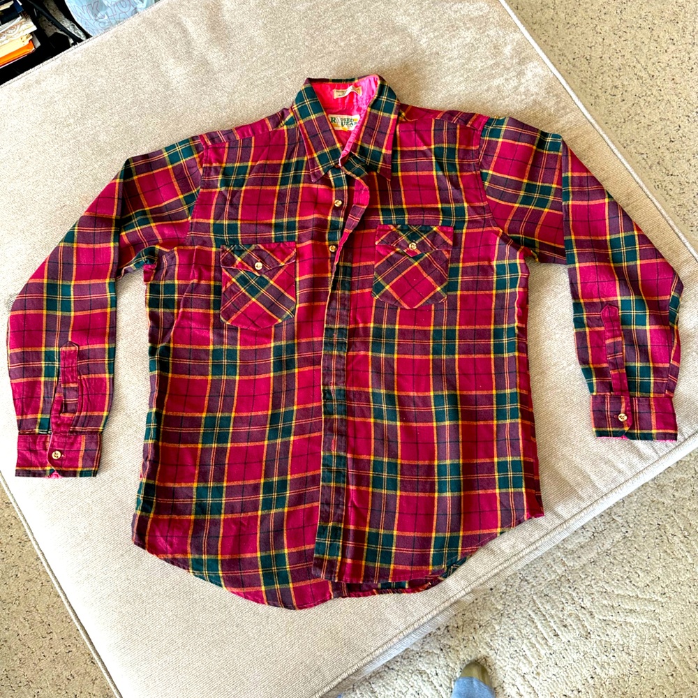 Vintage Plaid Flannel Shirt - Red and Green